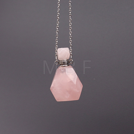 Natural Rose Quartz Perfume Bottle Necklace PW-WG95273-02-1
