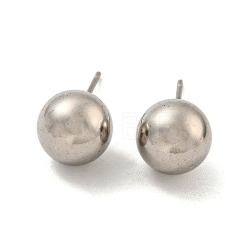 304 Stainless Steel with 201 Stainless Steel Smooth Round Ball Stud Earring Findings STAS-O004-08G-P-1