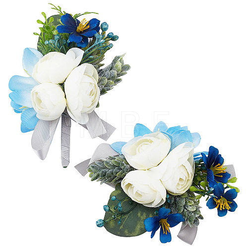 2Pcs 2 Style Silk Cloth Rose Flower Boutonniere Brooch & Wrist Corsage AJEW-CP0001-55-1