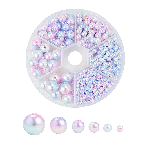 Rainbow ABS Plastic Imitation Pearl Beads OACR-CJ0001-01-1