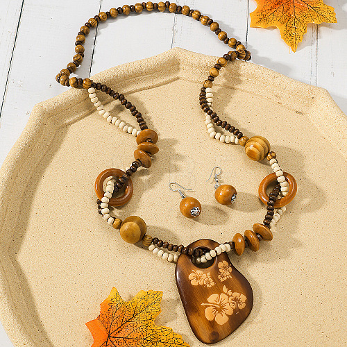 Wood Beaded Pendant Necklaces & Dangle Earrings Sets WGE2FFC-05-1