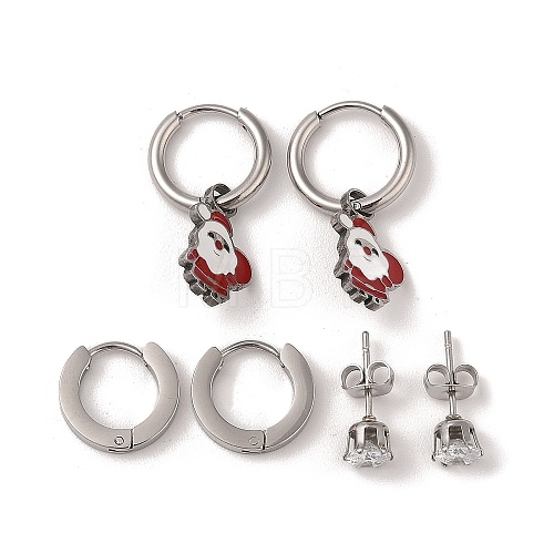 3 Pairs 3 Styles Christmas 304 Stainless Steel Hoop & Studs Earrings Set for Women EJEW-K279-12A-P-1