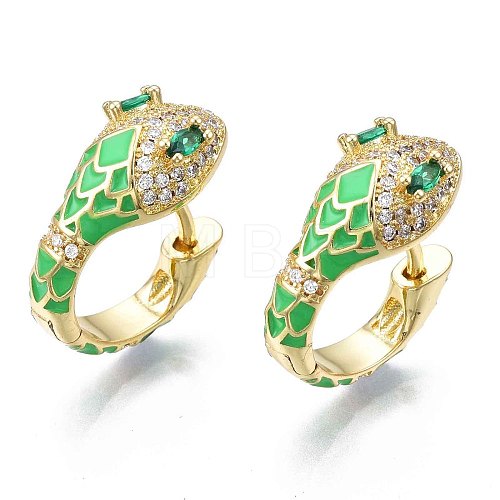 Green Cubic Zirconia Snake Huggie Hoop Earring EJEW-N011-46D-NF-1