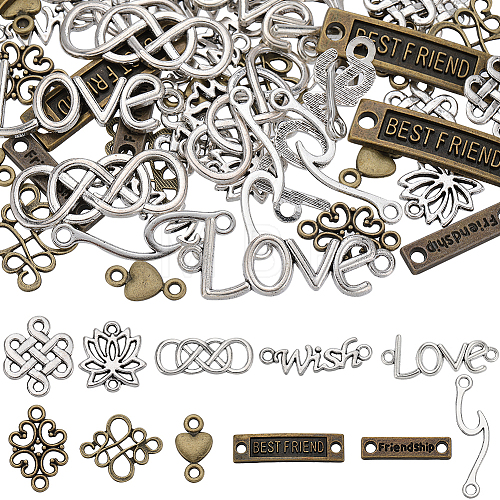 SUNNYCLUE 66pcs 11 styles Tibetan Style Alloy Connector Charms TIBE-SC0001-89-1