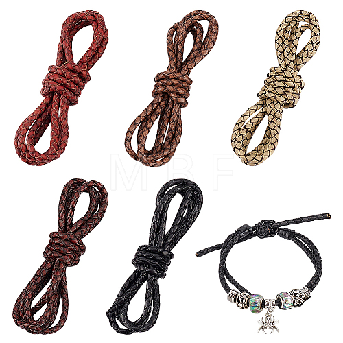 AHADERMAKER 5M 5 Colors Round Braided Leather Cord OCOR-GA0001-71-1