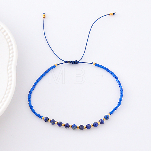 2mm Faceted Natural Blue Spot Jasper Beaded Braided Adjustable Bracelets for Women PF2854-8-1