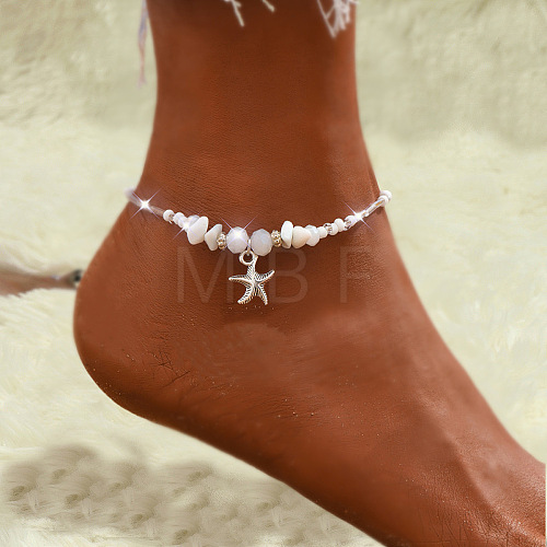 Starfish Alloy Glass Beaded Charm Anklets WGC96C8-01-1