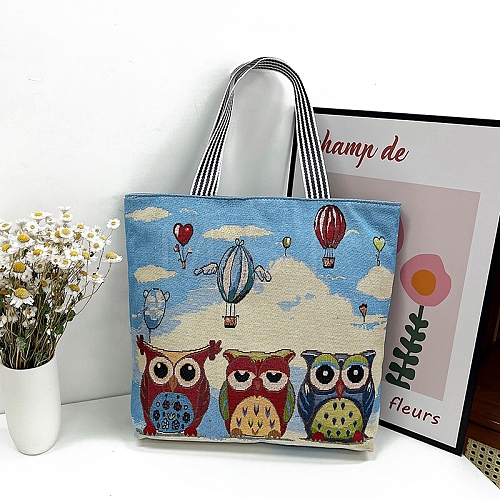 Cartoon Owl Pattern Canvas Women's Tote Bags PW-WG2D758-05-1