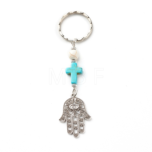 Synthetic Howlite Bead and Synthetic Turquoise beads Keychain KEYC-JKC00267-04-1
