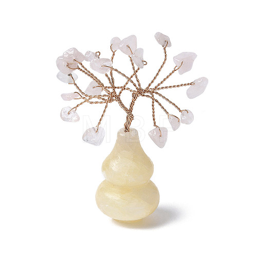 Natural Rose Quartz Chips Tree of Life Decorations with Topaz Gourd Base DJEW-P021-A01-1