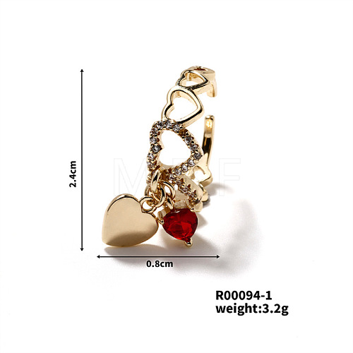 Elegant Heart Brass Micro Pave Cubic Zirconia Open Cuff Ring for Women MT9087-1-1