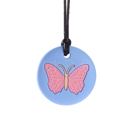 Round with Butterfly Food Grade Eco-Friendly Silicone Pendants PW-WGEF2D6-01-1