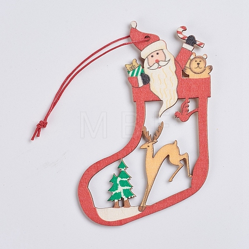 Christmas Stocking & Father Christmas Wooden Ornaments DIY-TAC0007-32A-1
