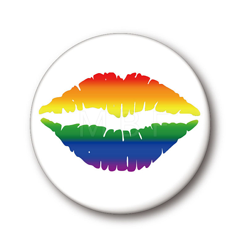 Rainbow Color Pride Flat Round Tinplate Lapel Pin GUQI-PW0001-034M-1