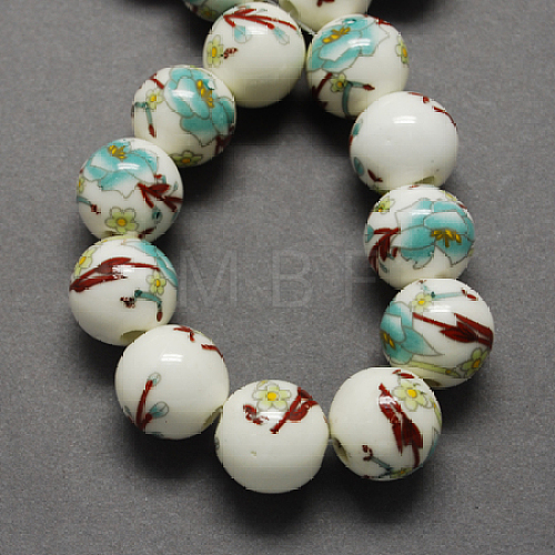Handmade Printed Porcelain Beads PORC-Q199-8mm-17-1