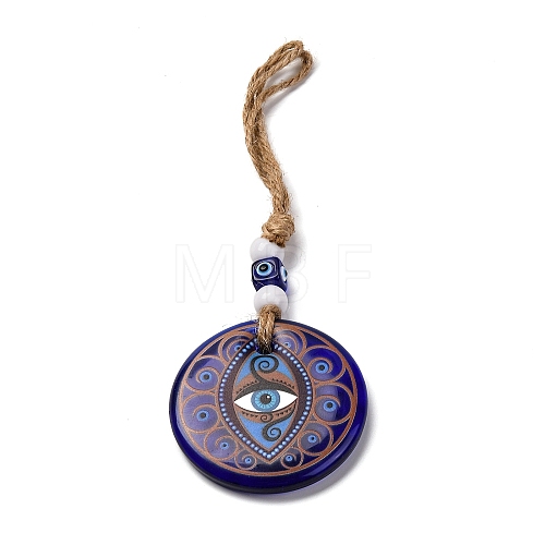 Flat Round with Evil Eye Lampwork Pendant Decoration HJEW-Z005-01J-1