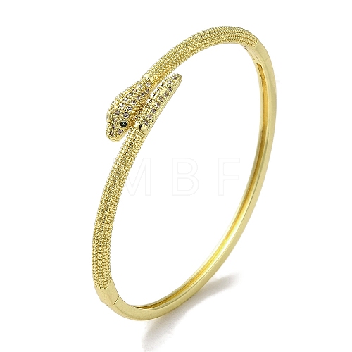 Brass Pave Clear & Green Cubic Zirconia Snake Hinged Bangle for Women BJEW-K246-08G-1