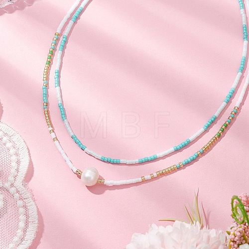 Glass Beaded Double Layer Necklaces NJEW-MZ00070-04-1