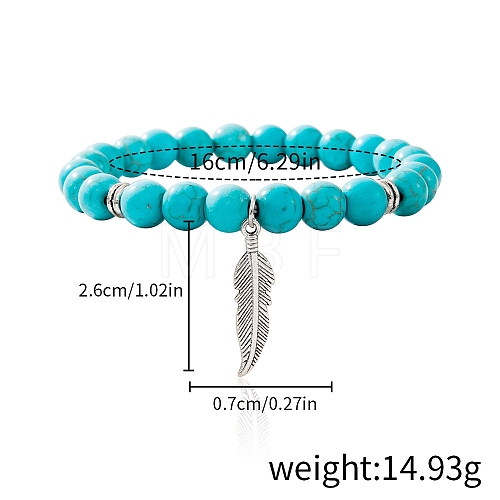 Synthetic Turquoise Beaded Stretch Bracelets PW-WGFC66C-08-1