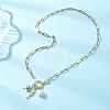 White and Blue Porcelain Round & 304 Stainless Steel Fish & Imitation Pearl Pendant Necklaces for Women NJEW-JN05650-2