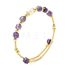 Natural Amethyst & Freshwater Pearl Beaded Copper French Wired Cuff Bangles for Women BJEW-JB13987-02-3
