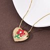 304 Stainless Steel Enamel Heart with Flower Pendant Necklaces for Women NJEW-D347-01G-03-3