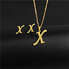 304 Stainless Steel Letter Pendant Necklaces & Stud Earrings Sets WG4BFDA-24-1