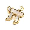 Brass Pave Natural White Shell Chai Jewish Symbol Pendants KK-Z098-16G-2