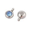 Trendy Original Color 304 Stainless Steel Grade A Rhinestone Flat Round Charm Pendants RB-M030-06Q-2