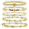 5Pcs Brass & Natural African Turquoise(Jasper) Beads Stretch Bracelets for Women BK1359-7-1