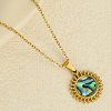 304 Stainless Steel Pave Natural Paua Shell Sun Pendant Necklaces WM7741-3-4