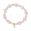 Natural Rose Quartz Heart & Shell Pearl Beads Stretch Bracelets BJEW-JB13413-01-2