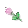 Transparent Glass Beads with Tibetan Style Alloy Caps and Glass Bugle Beads and Brass Flat Head Pins Pendants PALLOY-JF03623-4
