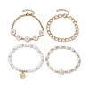 4Pcs 4 Styles Daisy Flower Alloy Enamel Charm Bracelet Sets BJEW-JB10546-1