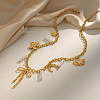 Summer Beach 304 Stainless Steel Bowknot Clover Pendant Necklaces with Imitation Keshi Pearl Tassel for Women LH7473-2