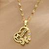 Mother's Day Brass Pave Cubic Zirconia Mama Heart with Butterfly Pendant 304 Stainless Steel Dapped Chain Necklaces for Women WG2F4E4-01-1