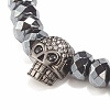2Pcs 2 Style Synthetic Hematite & Black Stone & Natural Obsidian Stretch Bracelets Set with Cubic Zirconia Skull BJEW-JB08120-9
