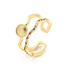 Flat Round Brass Micro Pave Colourful Cubic Zirconia Open Cuff Rings RJEW-G309-35G-1