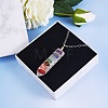 Natural Mixed Stone Wire Wrap Bullet Pendant Necklaces Set for Women NJEW-SW00010-5
