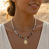 Handmade Natural Mixed Stone Beaded Double Layer Necklaces with Stainless Steel Sacred Heart Pendant for Women Daily Wear OB9788-1-1