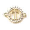 Brass Pave Clear Cubic Zirconia Ring Connector Charms KK-E802-10G-2