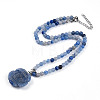 Natural Blue Aventurine(Dyed & Heated) 4.5mm Round Beaded Flower Pendant Necklaces NJEW-T016-04E-3