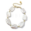 Rectangle Natural Keshi Pearl & Brass Beaded Bracelets for Women BJEW-JB13622-2