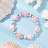 Synthetic Turquoise & Natural Freshwater Shell Beads Stretch Bracelets for Women BJEW-JB12017-01-1
