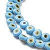 Handmade Evil Eye Lampwork Flat Round Bead Strands LAMP-L058-8mm-17-3