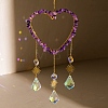 Heart Natural Amethyst Chips Hanging Ornaments HJEW-G024-01D-1