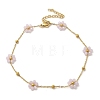 304 Stainless Steel & Synthetic Stone Daisy Flower Chain Anklets for Women AJEW-B031-01G-02-4