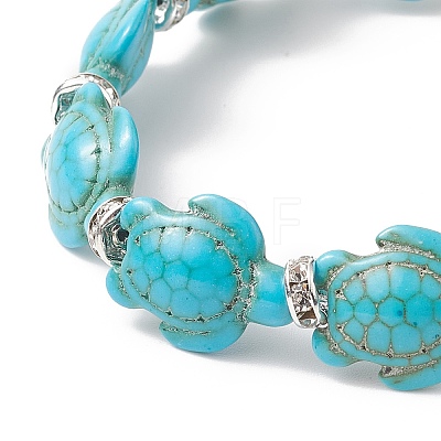 Dyed Synthetic Turquoise Tortoise Beaded Stretch Bracelet for Women BJEW-JB09310-01-1