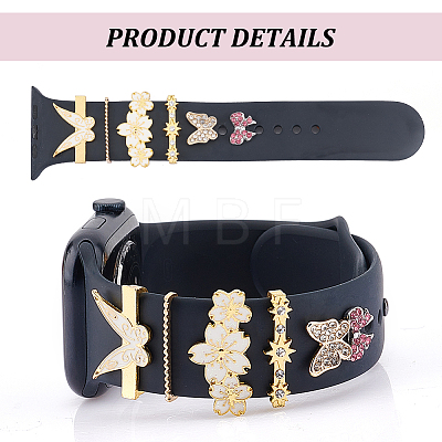 Unicraftale 6Pcs 6 Style Zinc Alloy with Rhinestone Watch Loops Accesssories FIND-UN0003-38-1