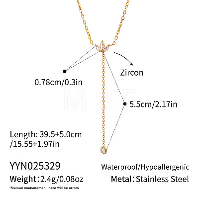 304 Stainless Steel Pave Clear Cubic Zirconia Flower Tassel Y Necklaces for Women ZN1506-1